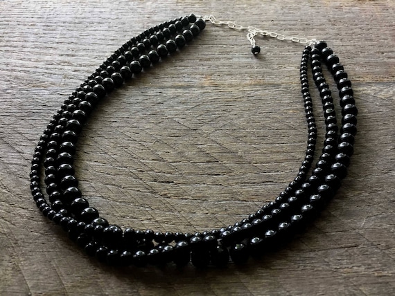 Black Pearl Necklace Multi Strand Necklace Bridal Necklace on