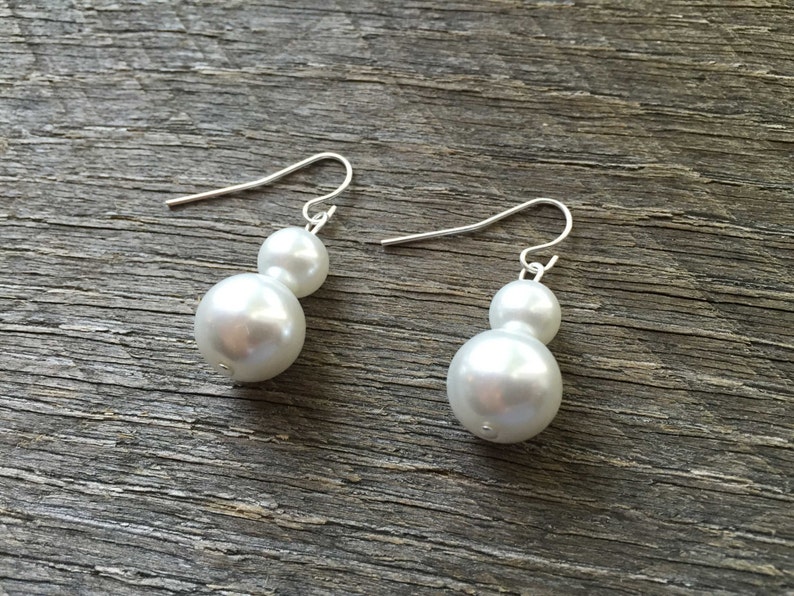 White Pearl Earrings Two Pearl on Silver or Gold French Wire Etsy
