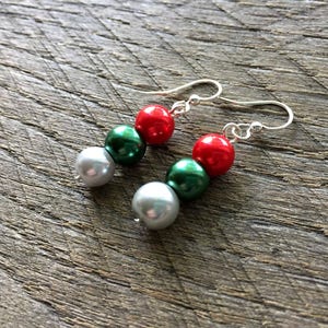 Christmas Jewelry Set, Silver Red Green Pearl Necklace Set, Christmas Jewelry, Xmas set, Xmas Jewelry on Silver Chain image 8