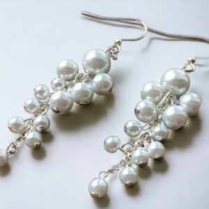 Pearl Chandelier Earrings, Handmade Statement Drop Earrings on Silver or Gold Plated Hook