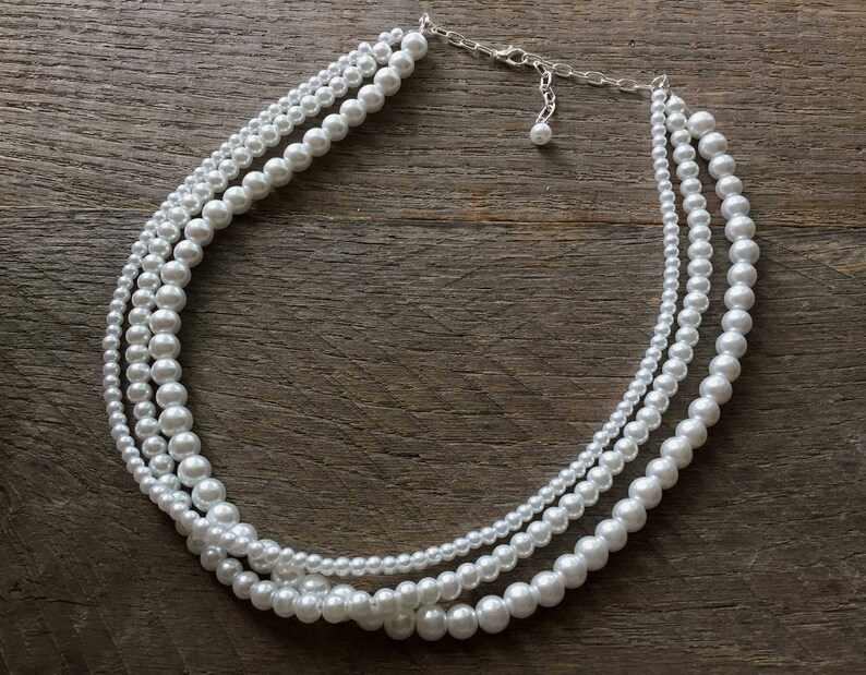 White Pearl Necklace Multi Strand Necklace Bridal Necklace on Etsy