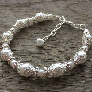 Art Deco Pearl Bracelet, The Great Gatsby Inspired Jewelry, Art Nouveau Filigree Wedding Accessories