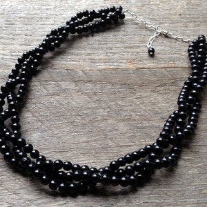 Black Pearl Necklace, Multi Strand Statement Jewelry, Braided Bead Necklace image 1
