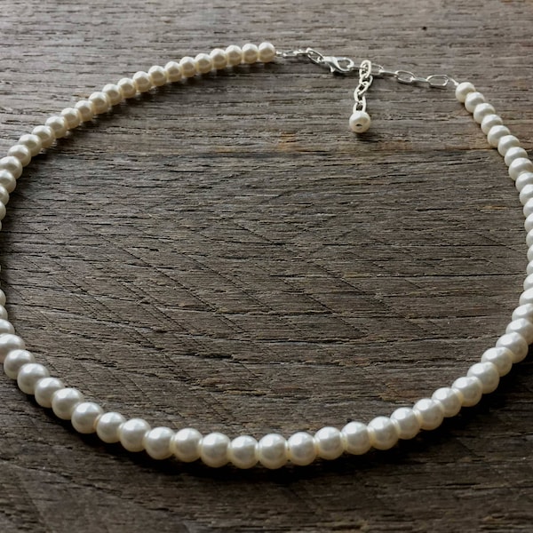 Cream Ivory Flower Girl Necklace, Simple Pearl Necklace, Choker or Long Necklace, Sautoir, Flower Girl Jewelry Gift on Silver or Gold Chain