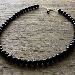 Black Pearl Choker, 8mm Bridal Choker Necklace with Adjustable 2&quot; Extender Chain