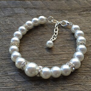 Pearl & Rhinestone Bracelet with Crystal Accents on Silver or Gold Chain, Bridal Jewelry
