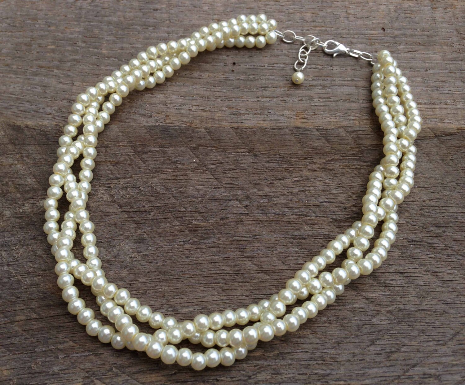 Ivory Pearl Necklace Pearl Bridal Necklace Braided Pearl - Etsy