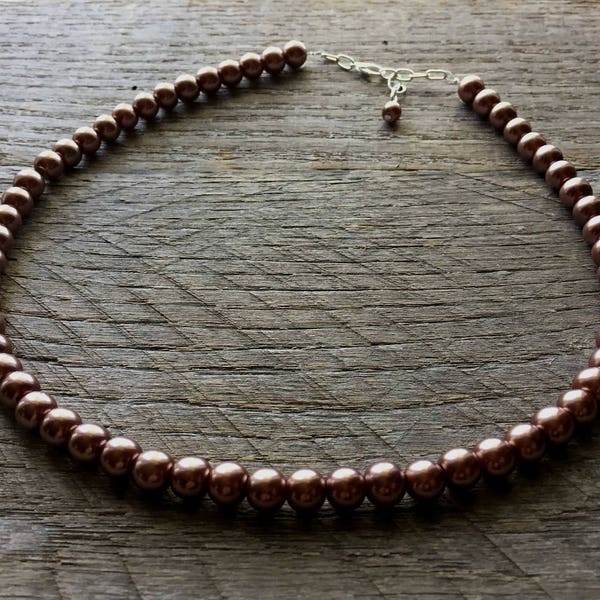 Brown Pearl Necklace Bridal Necklace One Single Strand Simple Pearl Necklace on Silver or Gold Chain