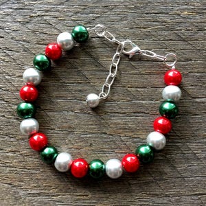 Christmas Jewelry Set, Silver Red Green Pearl Necklace Set, Christmas Jewelry, Xmas set, Xmas Jewelry on Silver Chain image 7