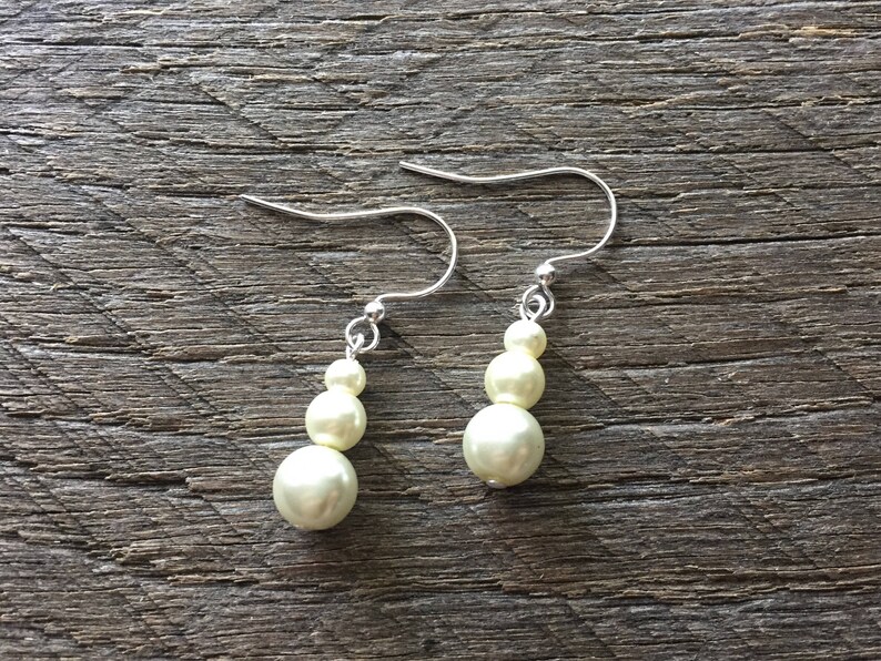 Ivory Earrings Glass Pearl on French Wire Hook image 2