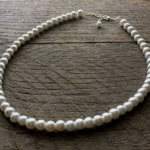 Men's Pearl Choker Necklace, 8mm Adjustable with 2" Extender Chain, Multiple Sizes Available