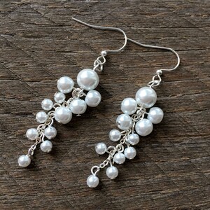 Pearl Statement Earrings, Cluster Earrings, Bridal Long Drop Earrings ...