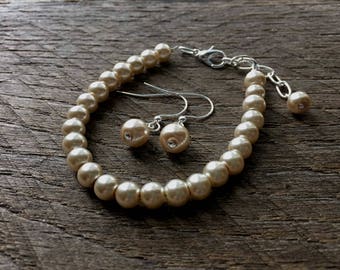 Collar de perlas color crema marfil, collar nupcial, collar de perlas simple de una sola hebra en cadena de plata o oro - México