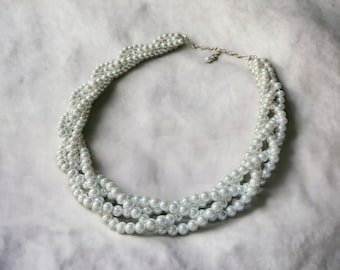 Twisted Pearl Necklace, Braided Statement Jewelry, Braidesmaid and Mother’s Day Gift on Silver or Gold Chain