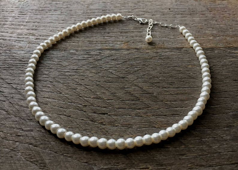 Cream Set Flower Girl Pearl Necklace Bracelet Earring One Single Strand Simple Pearl Necklace Bracelet Earrings on Silver or Gold image 4