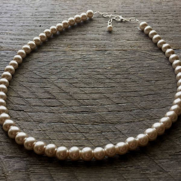 Champagne Pearl Necklace Bridal Necklace One Single Strand Simple Pearl Necklace on Silver or Gold Chain