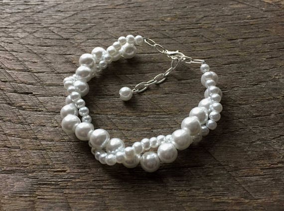 White Pearl Bracelet Pearl Bridal Bracelet Wedding Bracelet | Etsy