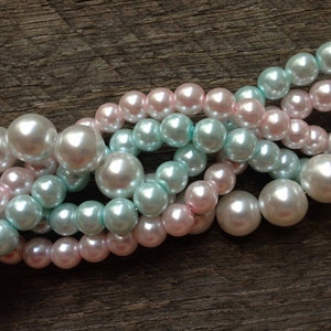 Baby Pink Blue Chunky Pearl Necklace Multi Strand Wedding Statement Gender Reveal, Baby Shower on Silver or Gold image 3