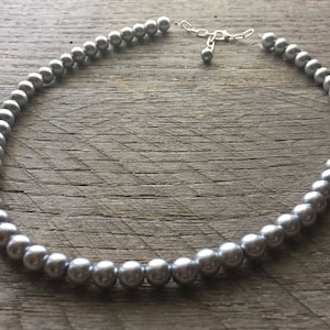 Men&#39;s Silver Pearl Necklace, 8mm or 6mm Adjustable with 2&quot; Extender Chain, Multiple Sizes Available