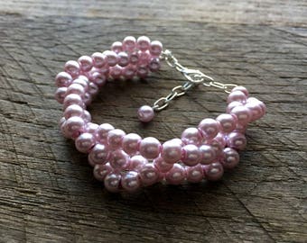 Lilac Pearl Bracelet, Bridal Bracelet Pearl, Wedding Bracelet Pearl, Pearl Bracelet Prom Jewelry on Silver or Gold Chain