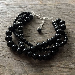 Black Pearl  Bracelet, Braided Pearl Bracelet, Pearl Bridal Bracelet, Multi Strand Statement Bracelet on Silver or Gold Chain