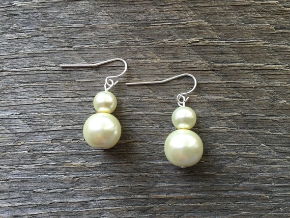 Yellow Ivory Pearl Earrings Bridal Earrings Two Pearl on | Etsy