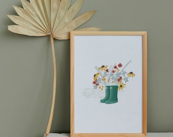 Spring Things | Digital Download Print Art | Rain Boots and Flowers