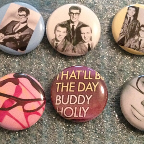 Vintage Remember Buddy Holly pin collection