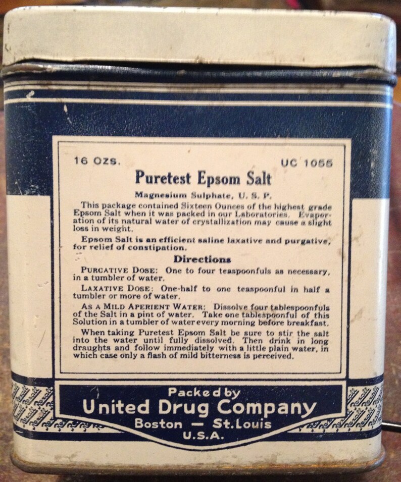 EPSOM SALT CONTAINER Vintage Puretest Epsom Salt 16oz Etsy