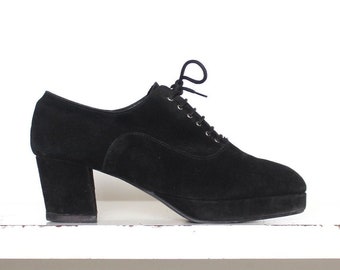 black suede leather platform lace up shoes 41