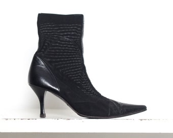 mesh elastic leather ankle boots 38