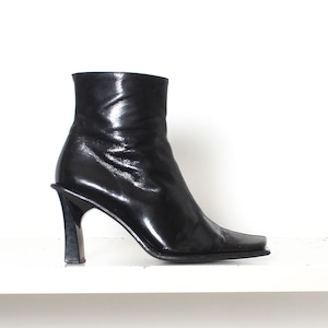 y2k schwarze Lackleder Karree Stiefeletten 37