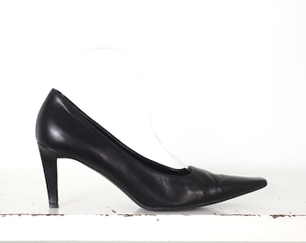 Jil Sander black leather pointed toe pumps 37 1/2