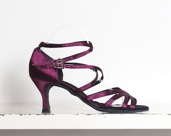 70s violet satin leather cage sandals shoes