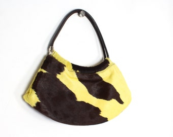 y2k spotted cowhide brown yellow handbag purse