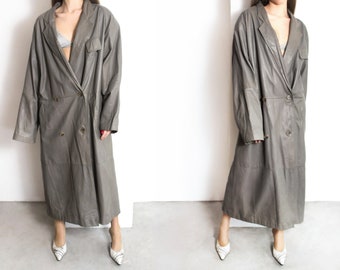 grey leather unisex coat L
