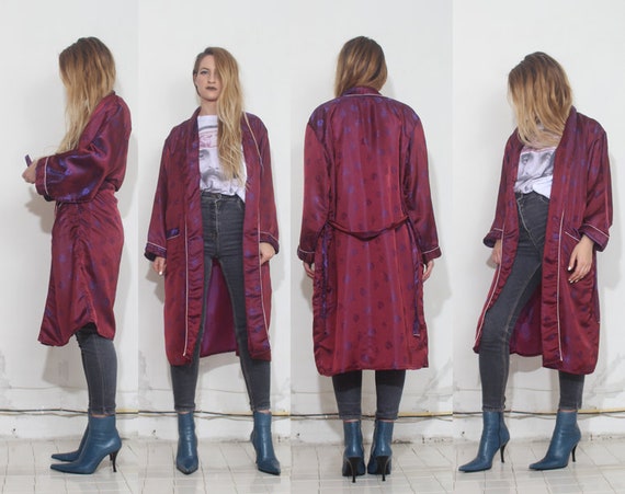 vintage iridescent asian print robe kimono smoking