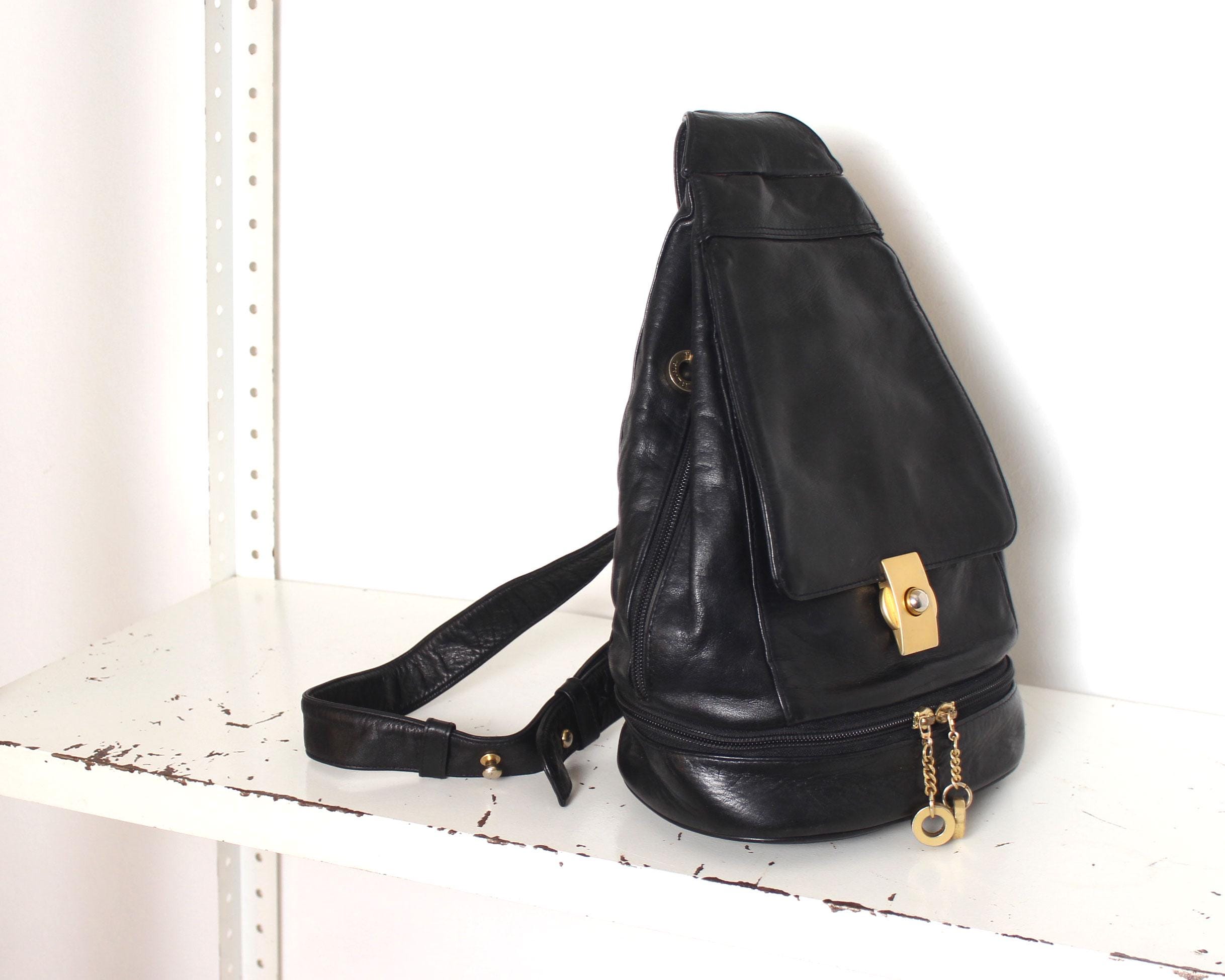 Perlina Chocolate Brown Leather Backpack with Gold Detail