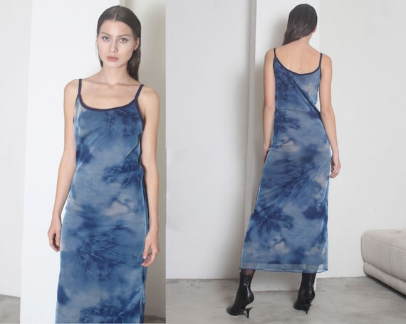 y2k mesh thunder storm rain graphic maxi dress