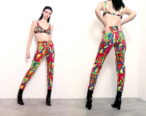 Versace, 1995 versace graphic LOVE print high waist skinny jeans 26 xs