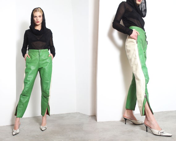 green| white leather motorcycle pants s - image 1