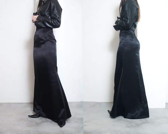 black satin mermaid floor length skirt