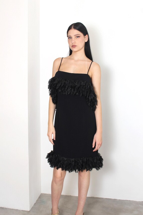 60s black feather tent mini dress - Gem