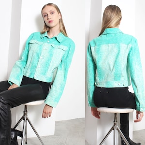 y2k cavalli turquoise reptile scales print denim jacket