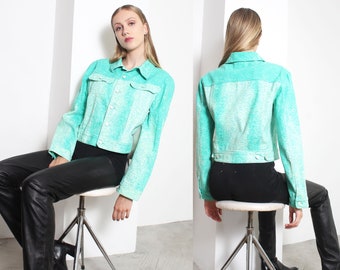 y2k cavalli turquoise reptile scales print denim jacket