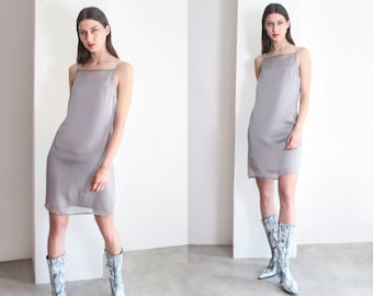 Mini-robe superposée grise y2k transparente, s/m