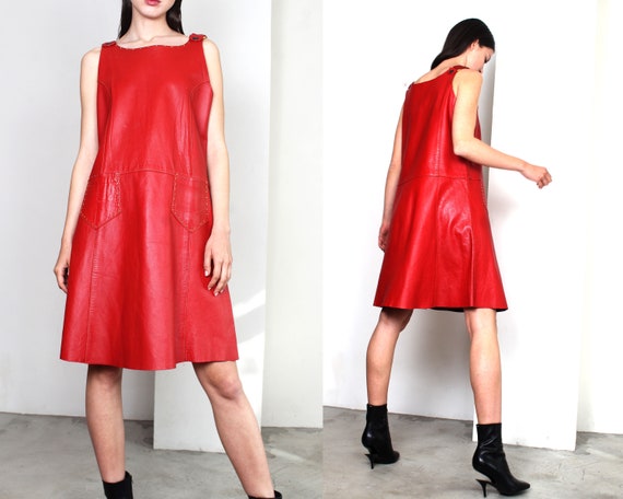 60s tente en cuir rouge suspension mini robe l Etsy France