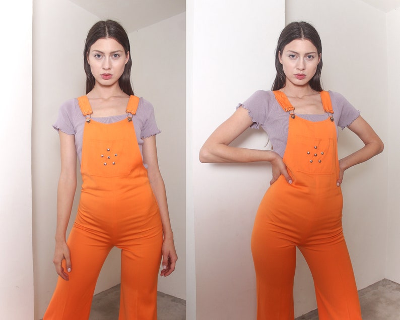 90s orange palazzo overalls image 7