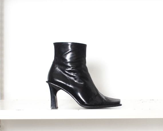 Black patent leather ankle booties store
