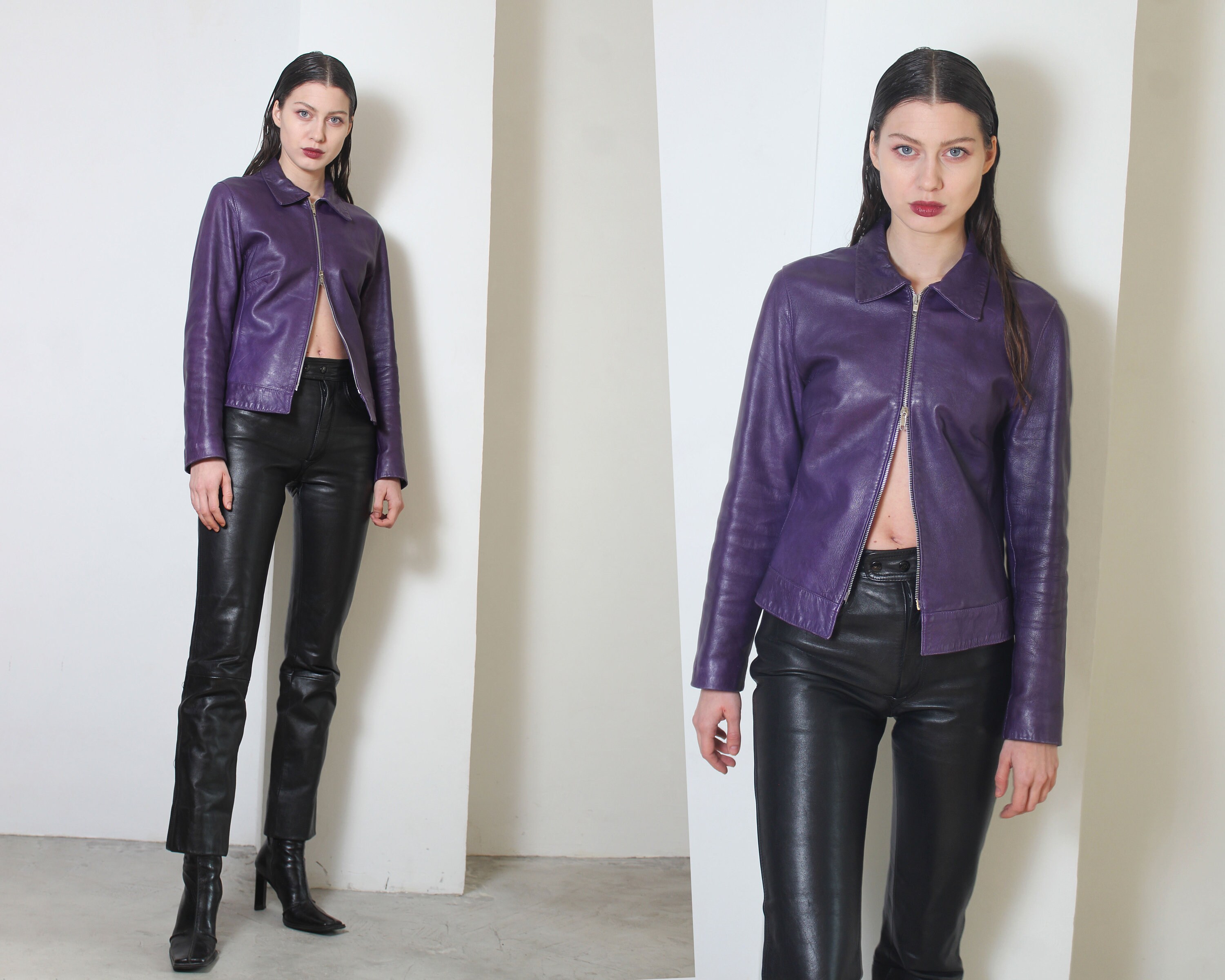 Y2k Purple Leather 2 Way Zipper Jacket - Etsy